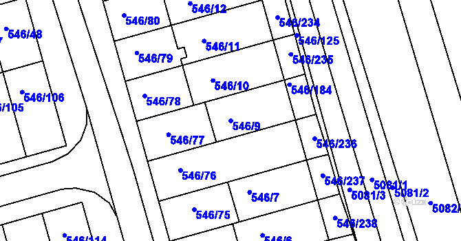 Parcela st. 546/9 v KÚ Bzenec, Katastrální mapa