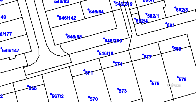 Parcela st. 546/18 v KÚ Bzenec, Katastrální mapa