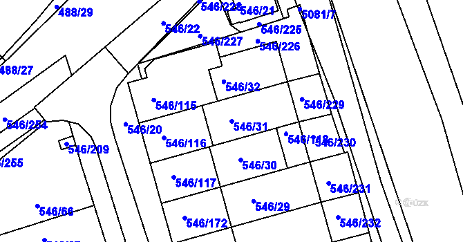 Parcela st. 546/31 v KÚ Bzenec, Katastrální mapa