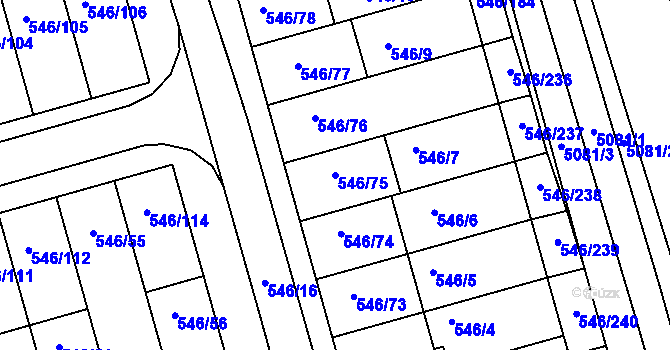 Parcela st. 546/75 v KÚ Bzenec, Katastrální mapa