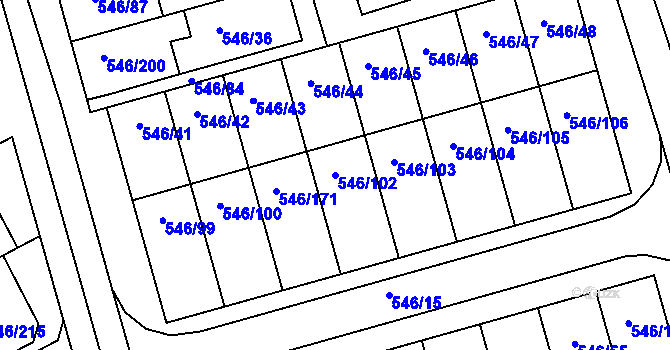 Parcela st. 546/102 v KÚ Bzenec, Katastrální mapa