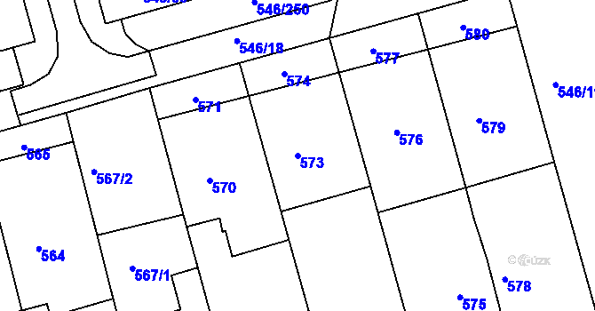 Parcela st. 573 v KÚ Bzenec, Katastrální mapa
