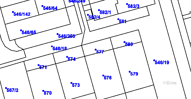 Parcela st. 577 v KÚ Bzenec, Katastrální mapa