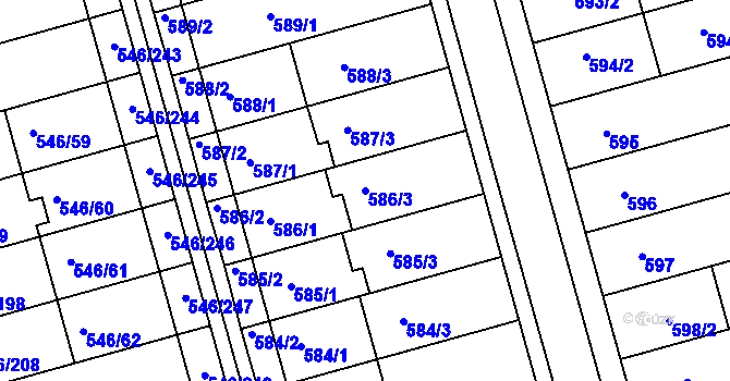 Parcela st. 586/3 v KÚ Bzenec, Katastrální mapa