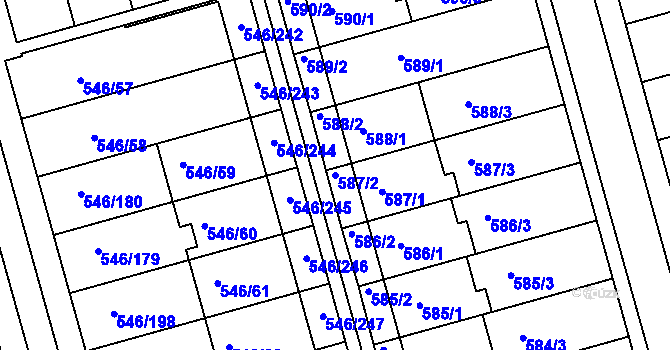 Parcela st. 587/2 v KÚ Bzenec, Katastrální mapa