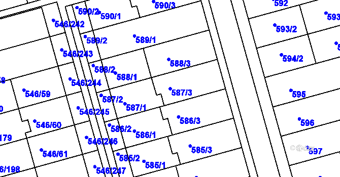 Parcela st. 587/3 v KÚ Bzenec, Katastrální mapa