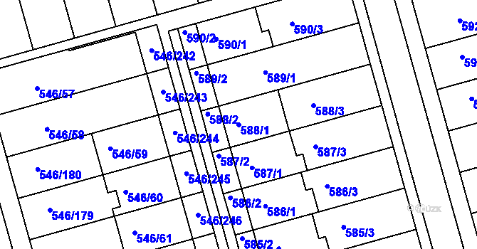 Parcela st. 588/1 v KÚ Bzenec, Katastrální mapa