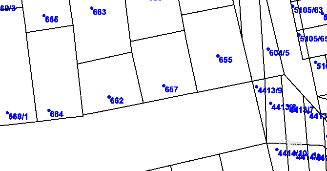 Parcela st. 657 v KÚ Bzenec, Katastrální mapa