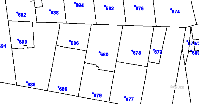 Parcela st. 680 v KÚ Bzenec, Katastrální mapa