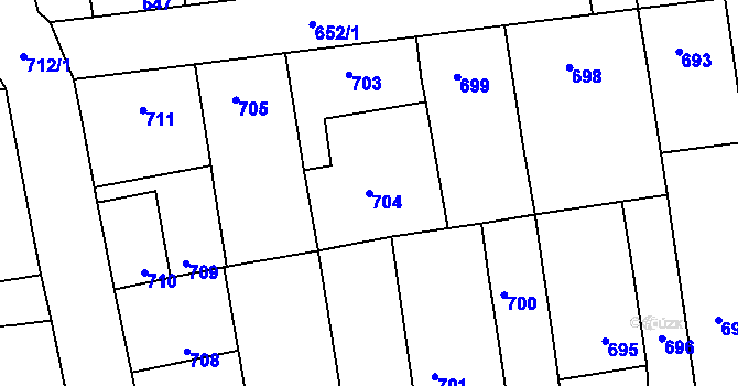 Parcela st. 704 v KÚ Bzenec, Katastrální mapa