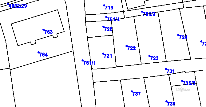 Parcela st. 721 v KÚ Bzenec, Katastrální mapa