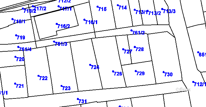 Parcela st. 725 v KÚ Bzenec, Katastrální mapa