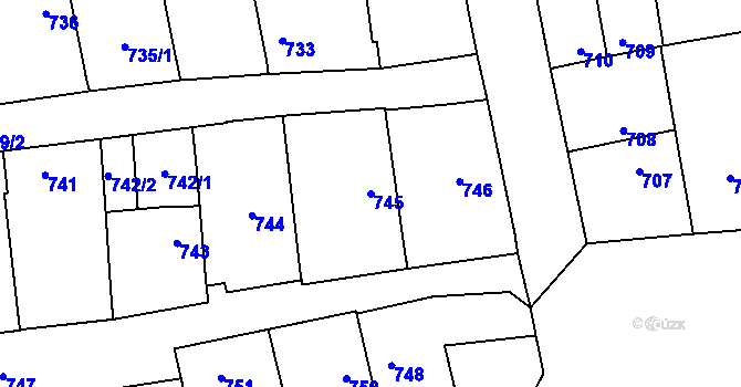 Parcela st. 745 v KÚ Bzenec, Katastrální mapa