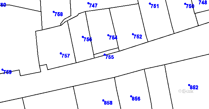 Parcela st. 755 v KÚ Bzenec, Katastrální mapa