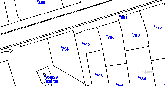 Parcela st. 792 v KÚ Bzenec, Katastrální mapa