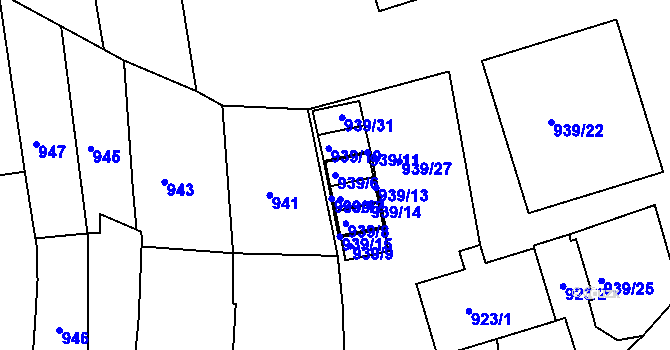 Parcela st. 939/6 v KÚ Bzenec, Katastrální mapa