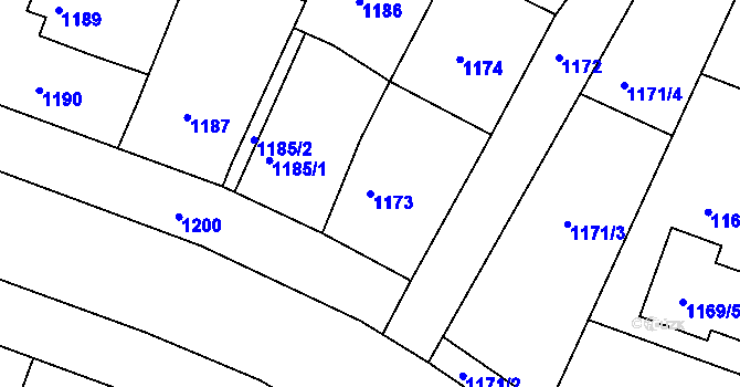 Parcela st. 1173 v KÚ Bzenec, Katastrální mapa