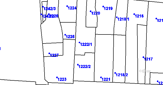 Parcela st. 1222 v KÚ Bzenec, Katastrální mapa