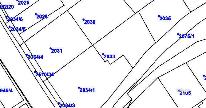 Parcela st. 2033 v KÚ Bzenec, Katastrální mapa