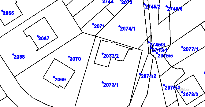 Parcela st. 2073/2 v KÚ Bzenec, Katastrální mapa