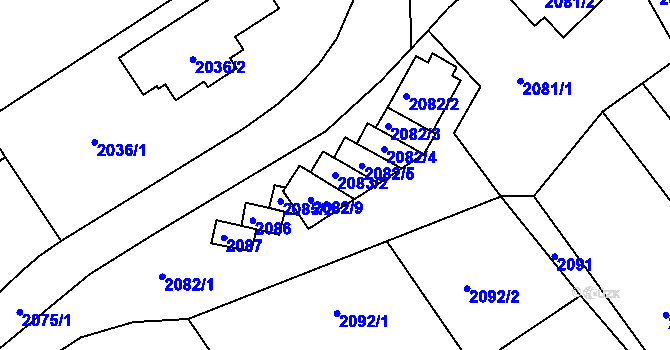 Parcela st. 2083/2 v KÚ Bzenec, Katastrální mapa