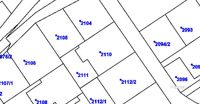 Parcela st. 2110 v KÚ Bzenec, Katastrální mapa
