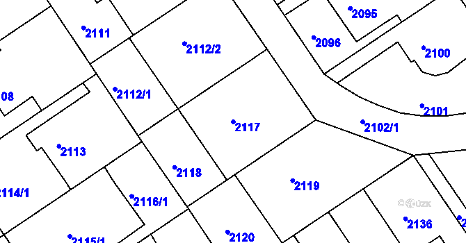 Parcela st. 2117 v KÚ Bzenec, Katastrální mapa