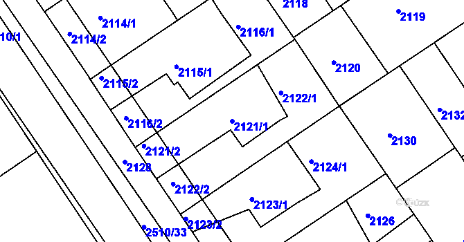 Parcela st. 2121/1 v KÚ Bzenec, Katastrální mapa