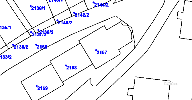 Parcela st. 2167 v KÚ Bzenec, Katastrální mapa