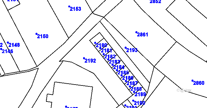 Parcela st. 2182 v KÚ Bzenec, Katastrální mapa