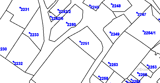 Parcela st. 2251 v KÚ Bzenec, Katastrální mapa