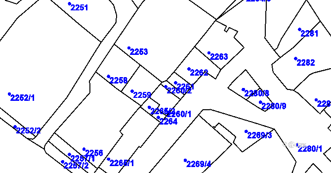 Parcela st. 2260/2 v KÚ Bzenec, Katastrální mapa