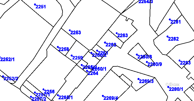 Parcela st. 2261 v KÚ Bzenec, Katastrální mapa