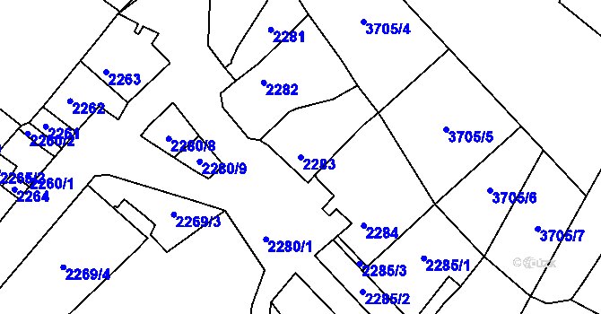 Parcela st. 2283 v KÚ Bzenec, Katastrální mapa