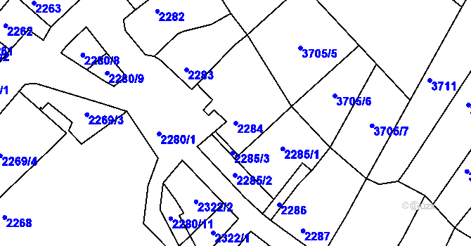 Parcela st. 2284 v KÚ Bzenec, Katastrální mapa