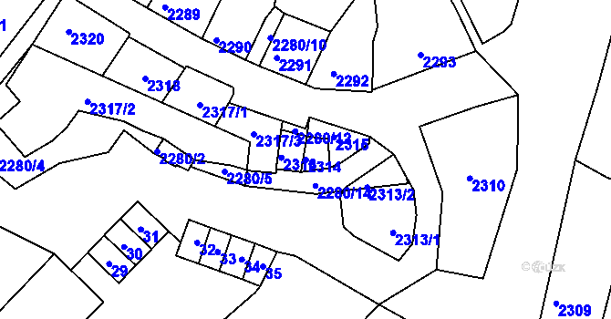 Parcela st. 2314 v KÚ Bzenec, Katastrální mapa