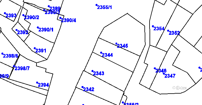 Parcela st. 2344 v KÚ Bzenec, Katastrální mapa