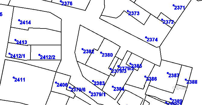 Parcela st. 2380 v KÚ Bzenec, Katastrální mapa