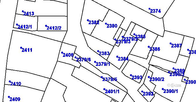 Parcela st. 2383 v KÚ Bzenec, Katastrální mapa