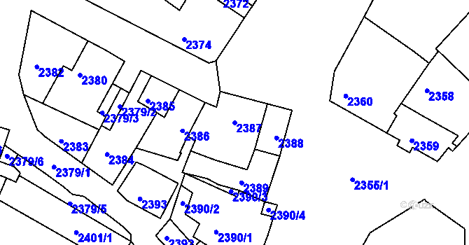 Parcela st. 2387 v KÚ Bzenec, Katastrální mapa