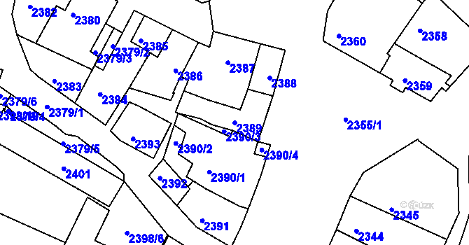 Parcela st. 2389 v KÚ Bzenec, Katastrální mapa