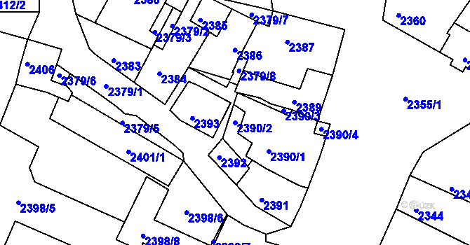 Parcela st. 2390/2 v KÚ Bzenec, Katastrální mapa