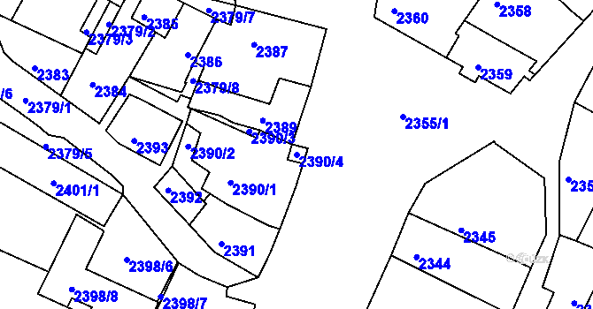 Parcela st. 2390/4 v KÚ Bzenec, Katastrální mapa