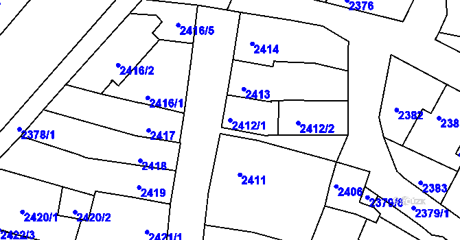 Parcela st. 2412/1 v KÚ Bzenec, Katastrální mapa