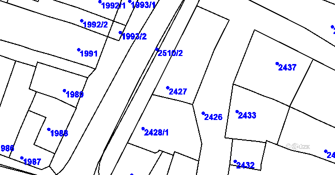 Parcela st. 2427 v KÚ Bzenec, Katastrální mapa