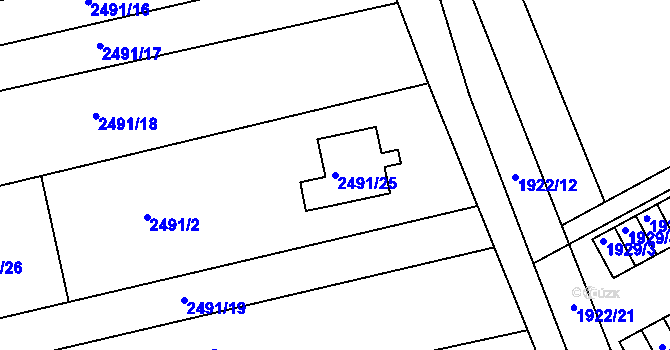 Parcela st. 2491/25 v KÚ Bzenec, Katastrální mapa