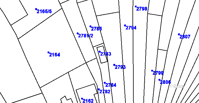 Parcela st. 2783 v KÚ Bzenec, Katastrální mapa