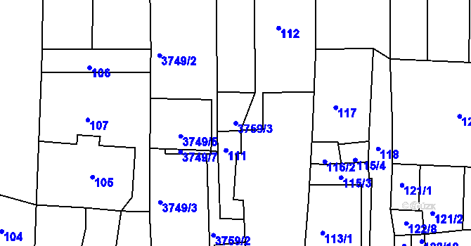 Parcela st. 3759/3 v KÚ Bzenec, Katastrální mapa