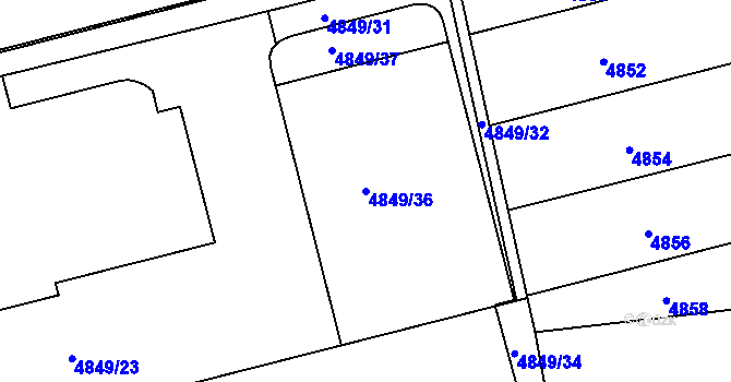 Parcela st. 4849/36 v KÚ Bzenec, Katastrální mapa