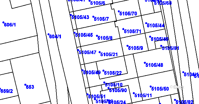 Parcela st. 5105/21 v KÚ Bzenec, Katastrální mapa